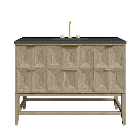 James Martin Vanities 48'' Single Vanity, Pebble Oak w/ 3 CM Charcoal Soapstone Quartz Top D100-V48-PBO-3CSP